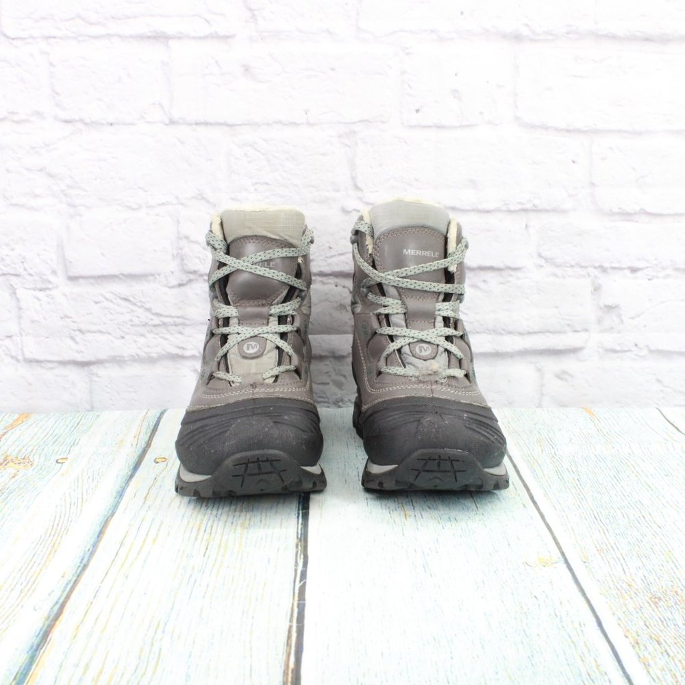 Merrell Snowbound Mid Gray Leather Faux Fur Waterproof Snow Boots US 7.5 - Picture 4 of 9